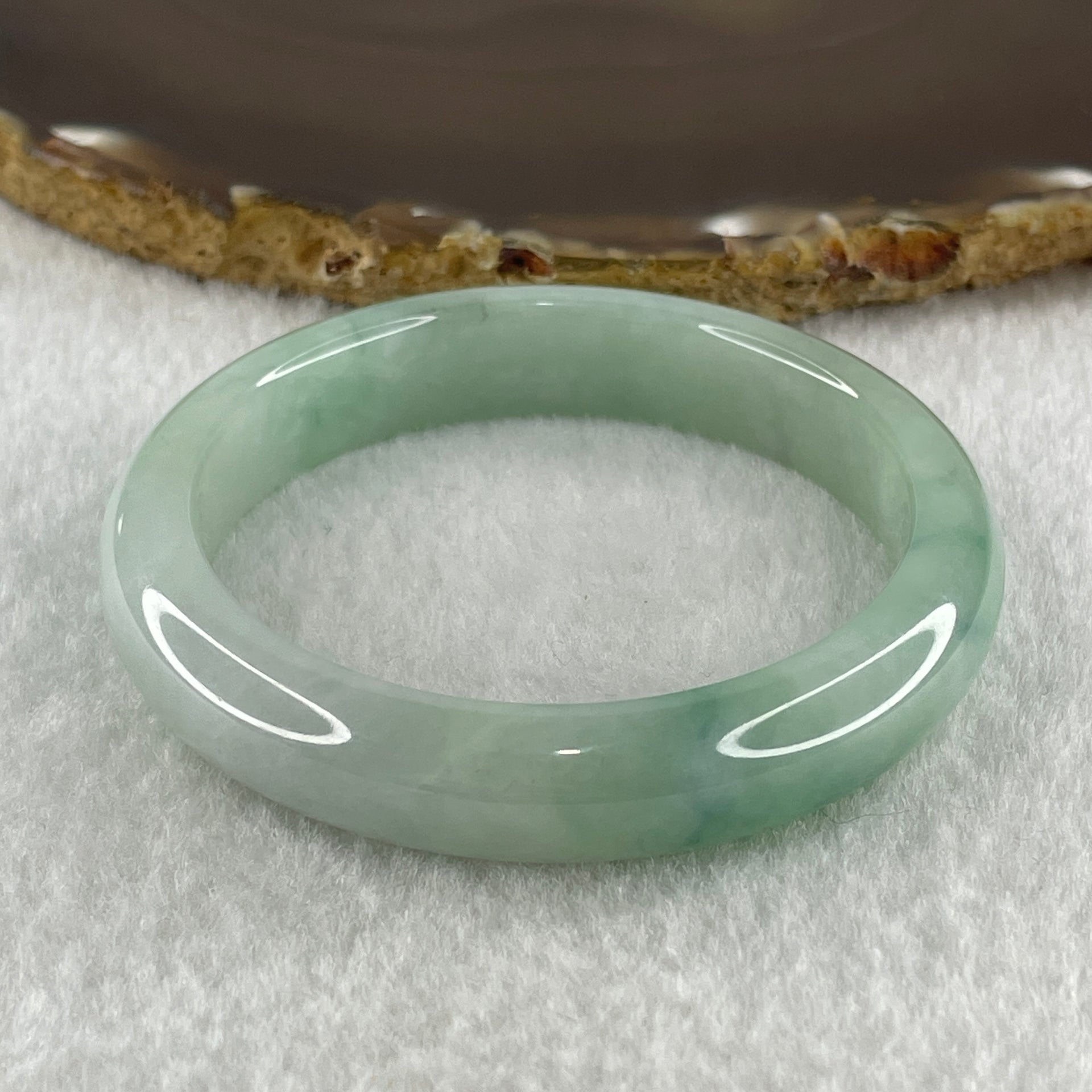 Type A Natural Light Green with Blueish Green Flora Piao Hua Jadeite Bangle 43.45g Inner Diameter 51.9mm 11.2 by 7.6mm (Very Very Slight Internal Lines) - Huangs Jadeite and Jewelry Pte Ltd