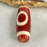 Natural Powerful Tibetan Old Oily Red White Agate One Eye Wood Element Dzi Bead Heavenly Master (Tian Zhu) 一眼木元素天珠 10.52g 38.1 by 13.3mm - Huangs Jadeite and Jewelry Pte Ltd