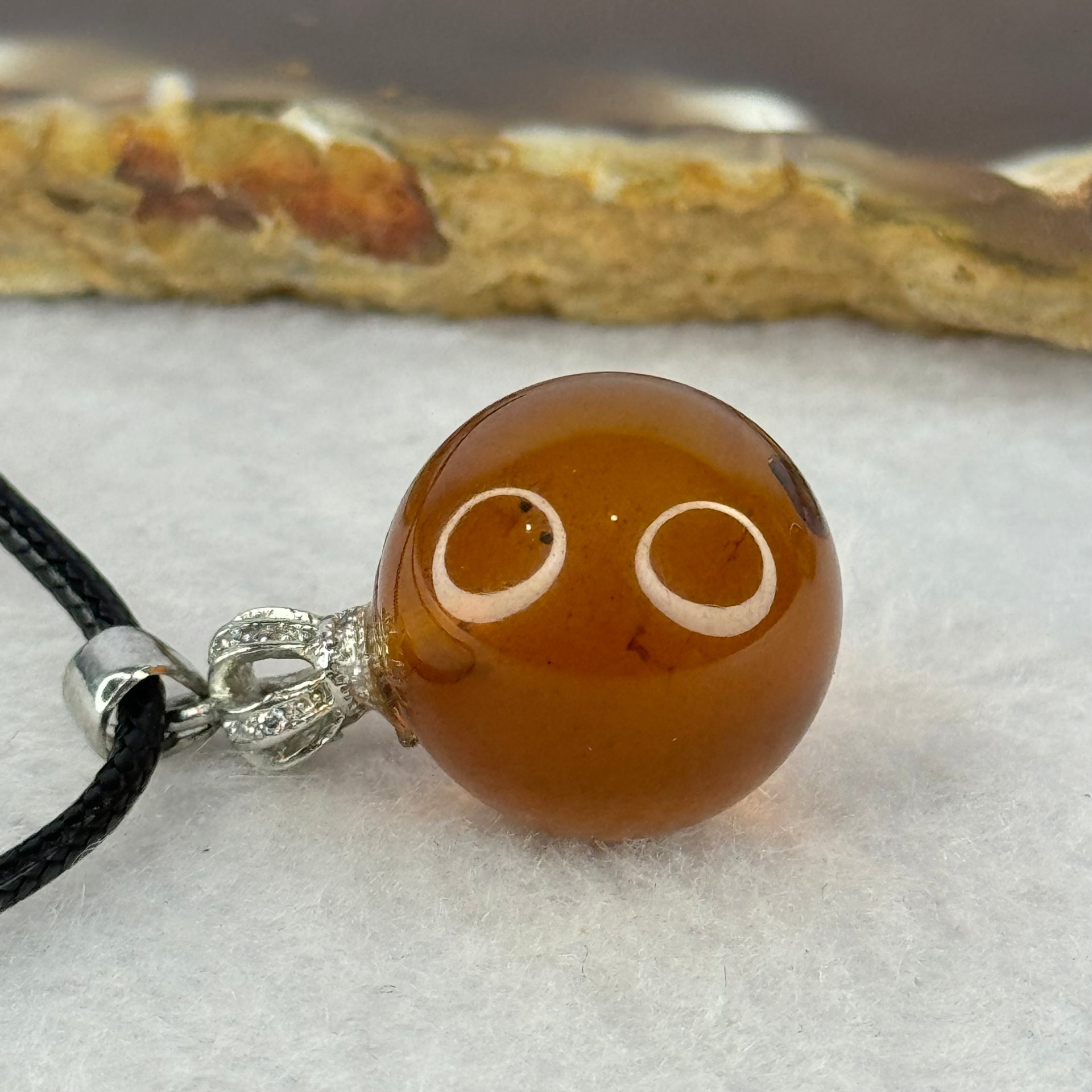 Natural Cognac With Red Amber Bead in S925 Silver Clasp and String Necklace 4.72g 17.0mm - Huangs Jadeite and Jewelry Pte Ltd