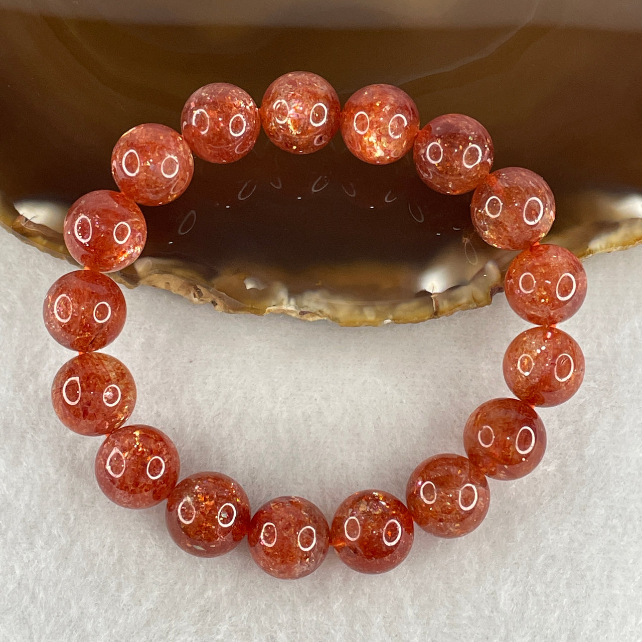 Certified Very Very Good Grade Natural Sunstone Beads Bracelet | 11.8mm Golden Schiller Vitality (37.158g | 16cm Wrist Sizing | 17 Beads)
