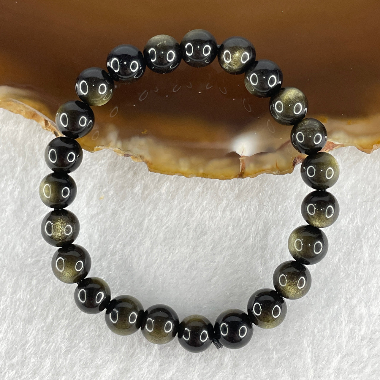Certified Good Grade Natural Black Obsidian with Brown Hue Beads Bracelet 6.62g 11.5cm 6.3mm 23 Beadsii