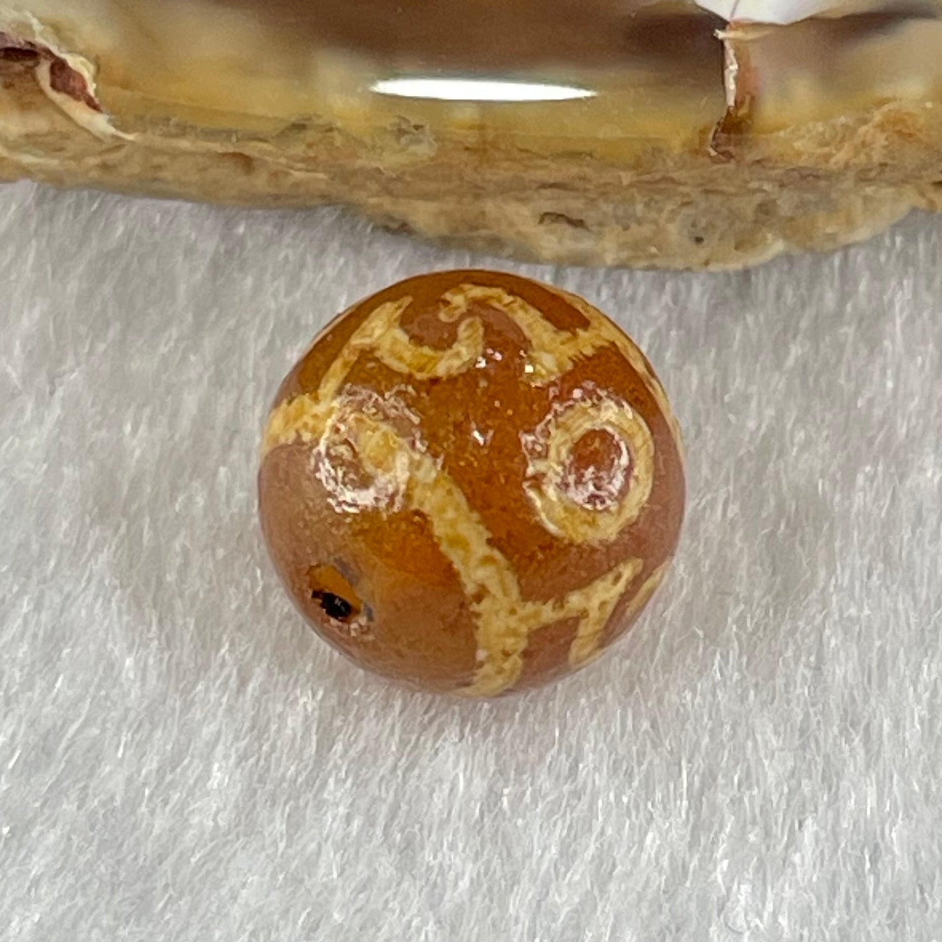 Natural Powerful Tibetan Old Oily Agate 3 Eyed Dharma Vajra Dzi Bead Heavenly Master (Tian Zhu) 三眼金刚杵天珠 1.46g 10.1 by 10.4mm - Huangs Jadeite and Jewelry Pte Ltd
