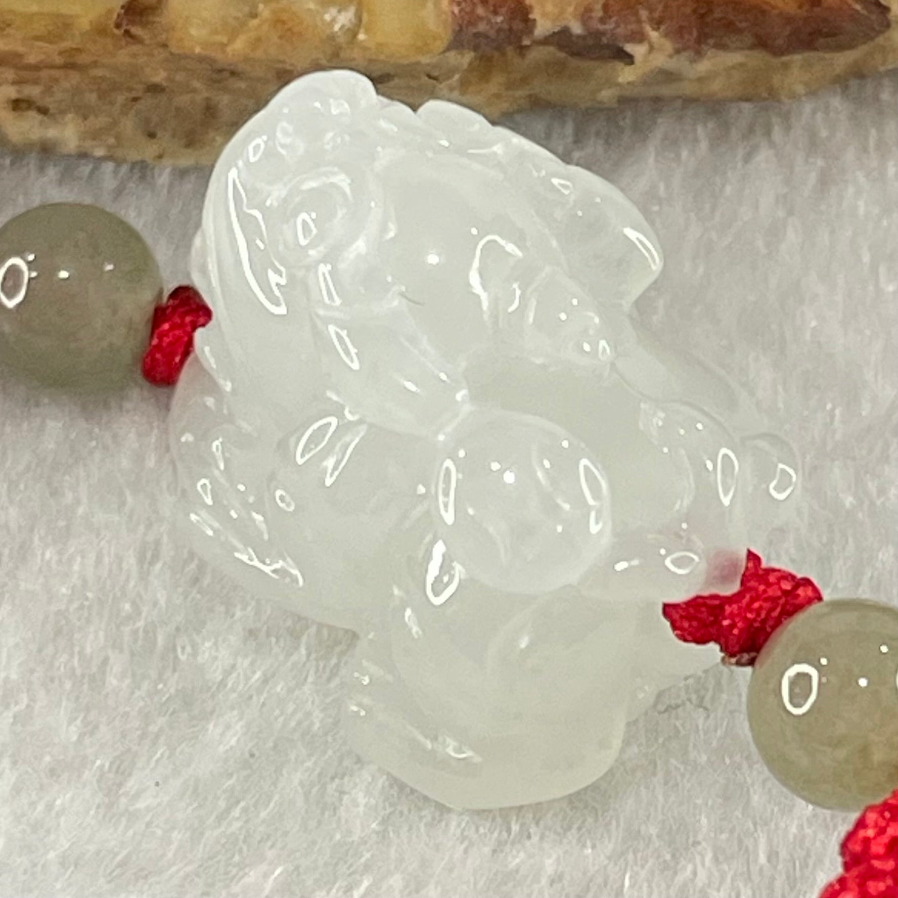 Type A Faint Lavender to White Jadeite Male Pixiu String Bracelet 7.96g 19.0 by 14.1 by 13.4mm - Huangs Jadeite and Jewelry Pte Ltd