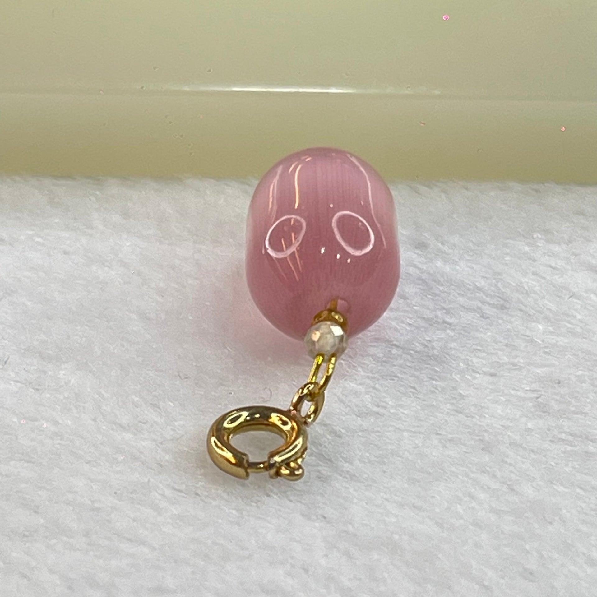 Pink Cat's Eye Glass Charm Pendent 2.40g 13.5 by 9.7mm - Huangs Jadeite and Jewelry Pte Ltd