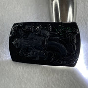 Type A Opaque to Partial Translucent Black Omphacite Jadeite Cai Shen Ye God of Fortune Pendant 26.80g 62.8 by 40.0 by 7.5mm - Huangs Jadeite and Jewelry Pte Ltd