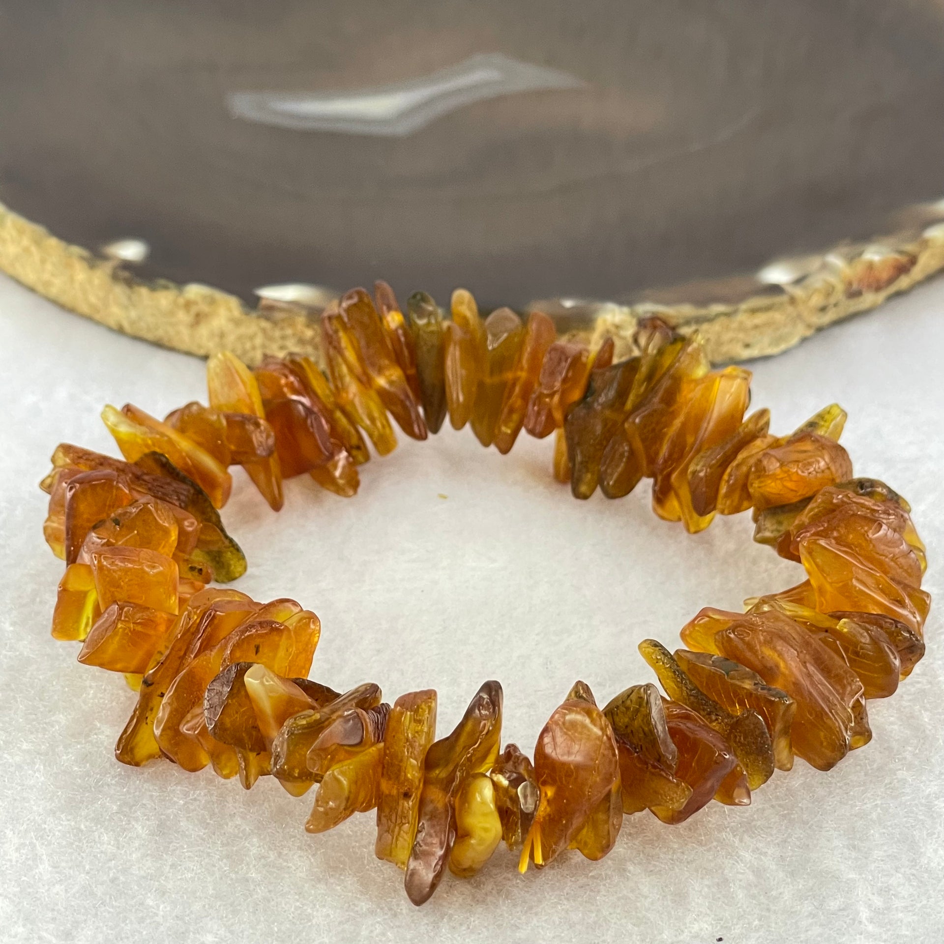 Natural Amber Raw Stone Irregular Beads Bracelet 天然蜜蜂蜡原石手链 21.38g 19cm 16.9 by 8.6 by 3.0mm 71pcs - Huangs Jadeite and Jewelry Pte Ltd