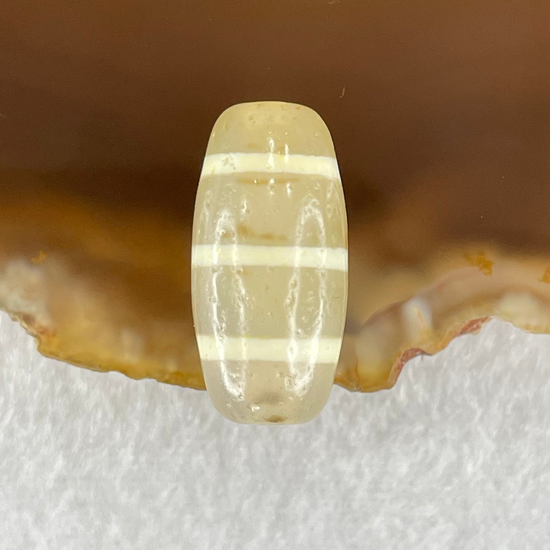 Natural Powerful Tibetan Old Oily Agate 3-Lines Dzi Bead Heavenly Master (Tian Zhu) 三行天诛 2.99g 20.1 by 10.2mm - Huangs Jadeite and Jewelry Pte Ltd