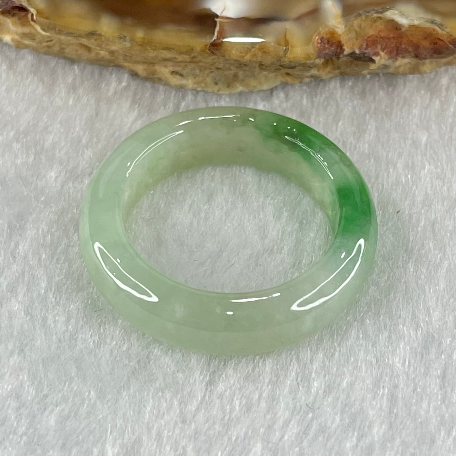 Type A Light Green with Emerald Green Patches Jadeite Ring 3.68g 5.7 by 3.6mm US7.5 HK16.5 - Huangs Jadeite and Jewelry Pte Ltd