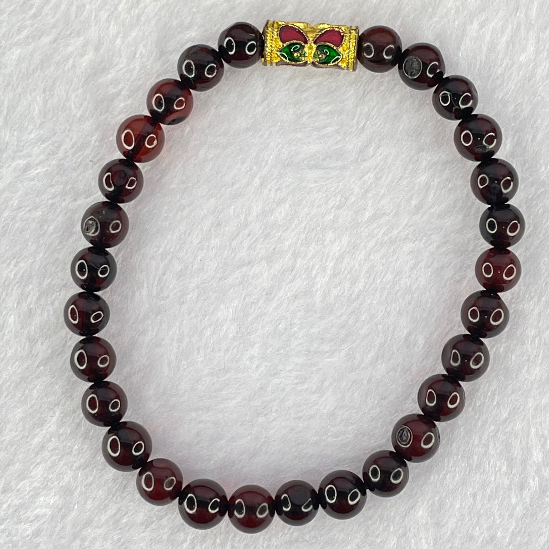 Natural Blood Red Amber Beads Bracelet 5.48g 15.5cm 6.5mm 28 Beads - Huangs Jadeite and Jewelry Pte Ltd