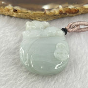 Type A Faint Lavender Green Jadeite Pixiu on Money Bag and Coins Pendent 22.16g 38.1 by 27.4 by 10.3mm - Huangs Jadeite and Jewelry Pte Ltd