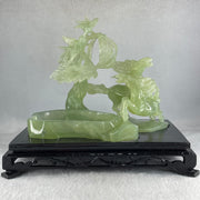 Natural Green Serpentine Double Victory Horses with Twin Birds on Treen and Pond with Wooden Stand Display 1,275.3g 240.0 by 210.0 by 160.0mm - Huangs Jadeite and Jewelry Pte Ltd