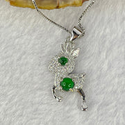 Type A Icy Green Omphasite Jadeite Cabochons in Sliver Deer Pendent Necklace 4.22g Middle Jadeite 4.3 by 1.5mm - Huangs Jadeite and Jewelry Pte Ltd