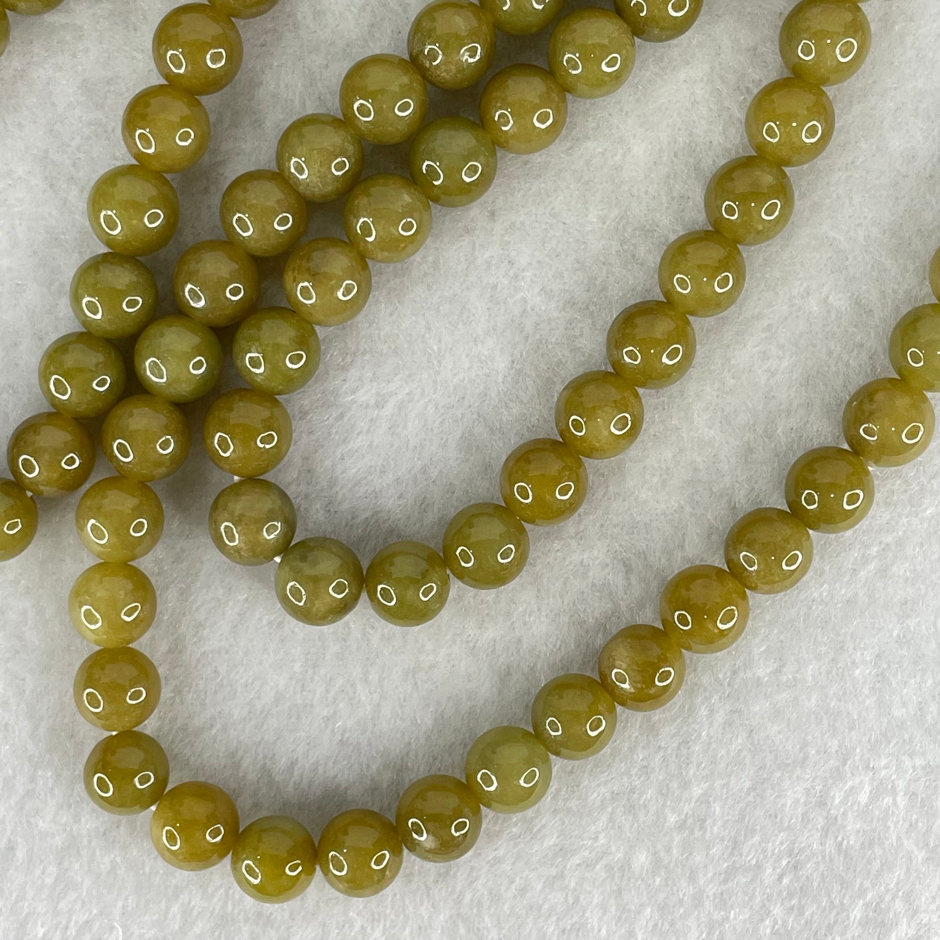 Good Grade Type A Natural Yellowish Brown Jadeite Beads Necklace 83.78g 72cm by 8.2mm 96 Beads - Huangs Jadeite and Jewelry Pte Ltd