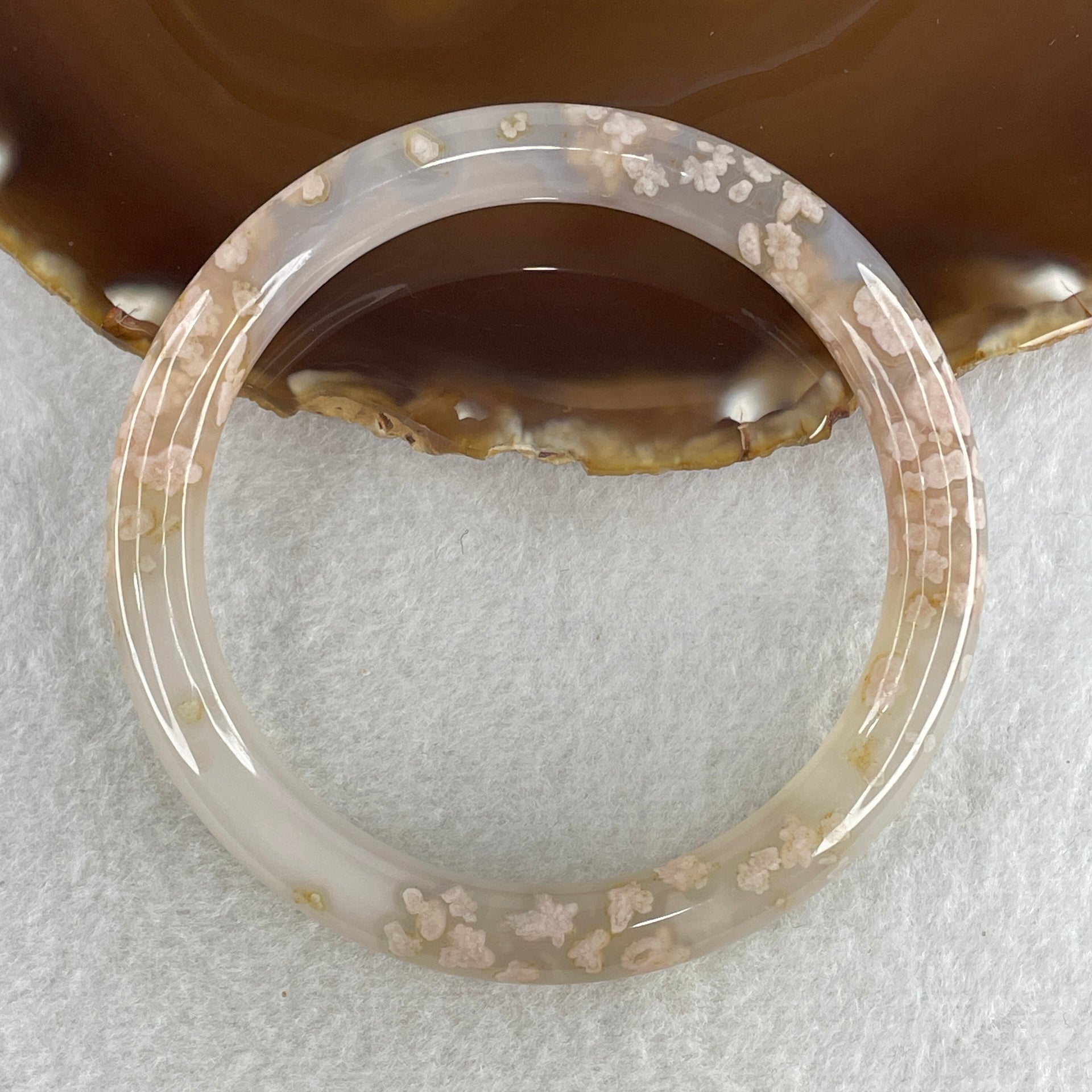 Natural Purple Flower Agate Bangle 39.10g Internal Diameter 63.7mm 9.2 by 9.3mm (Perfect) - Huangs Jadeite and Jewelry Pte Ltd