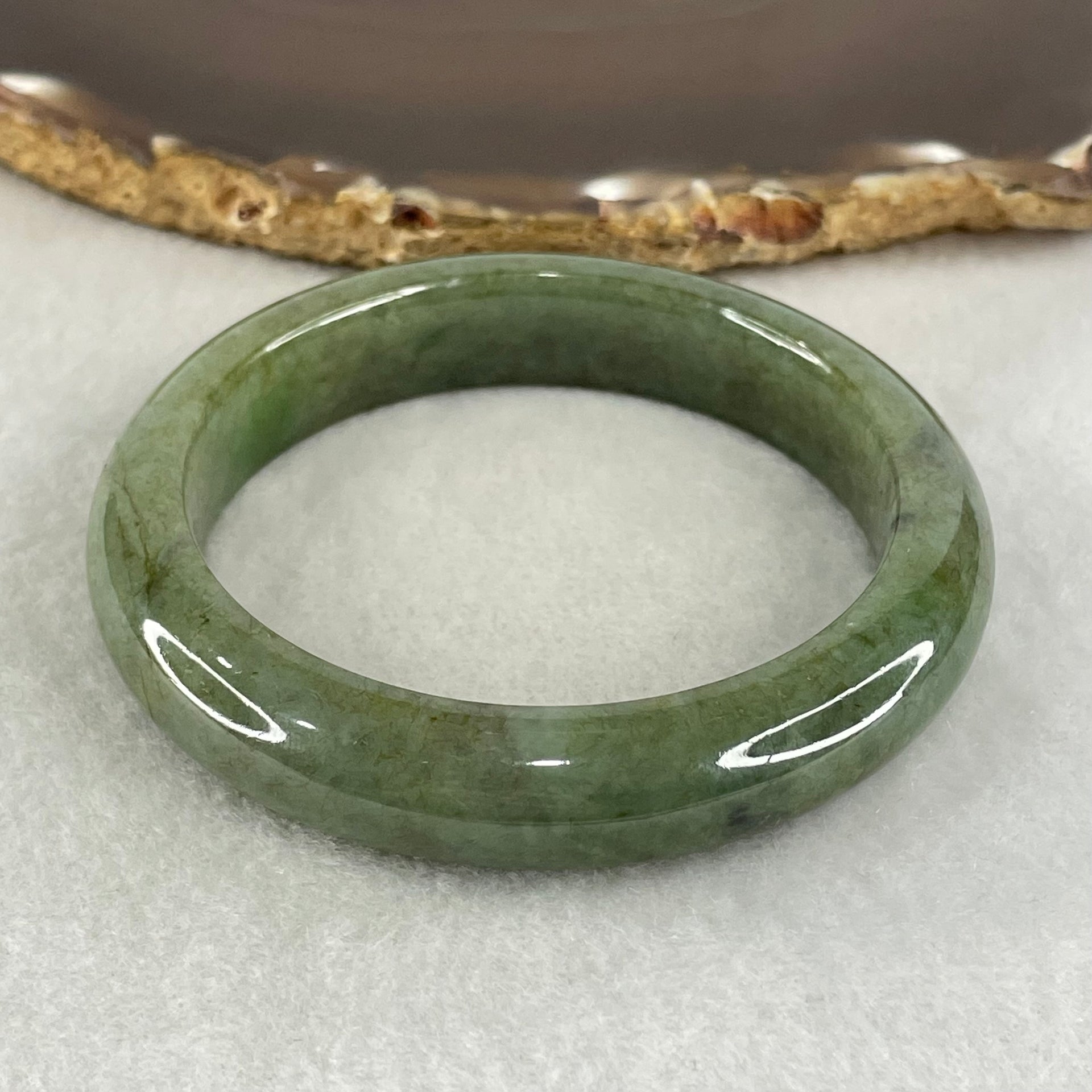 Type A Green with Brown Patches Jadeite Bangle 56.88g Inner Diameter 54.2mm 12.1 by 9.5mm (External and Internal Lines) - Huangs Jadeite and Jewelry Pte Ltd