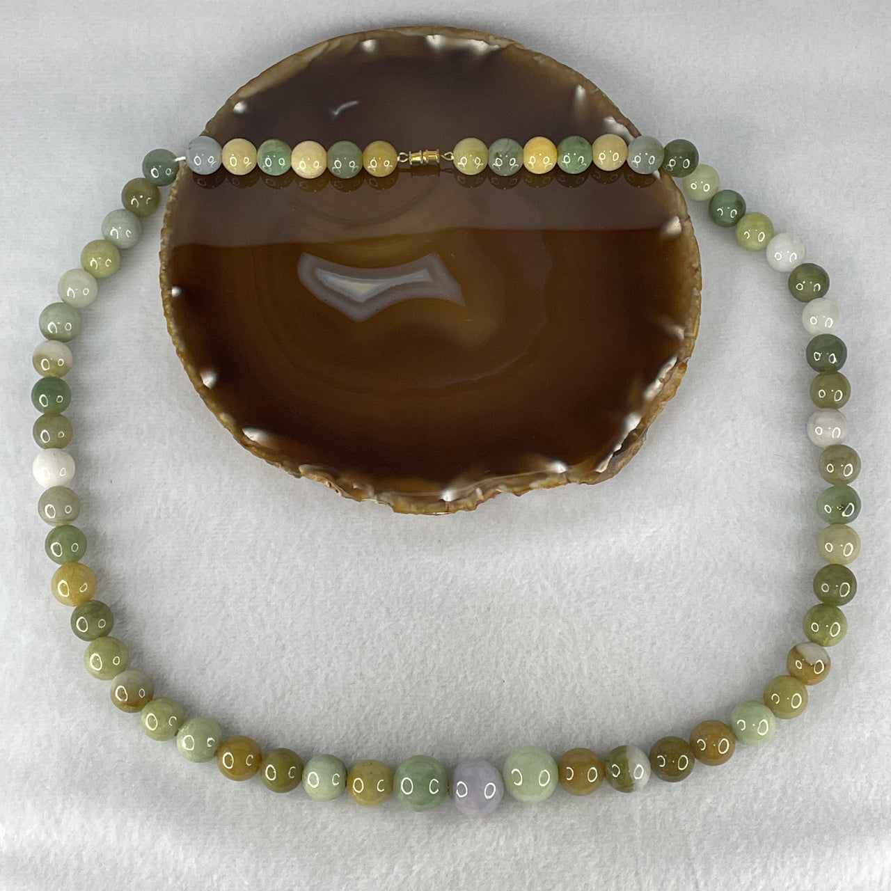 Natural Type A Multi-Color Jadeite Bead Necklace – Untreated Grade A Jadeite – Green, Yellow & Lavender 165.88g 68cm 10.9 - 15.5mm 59 Beads