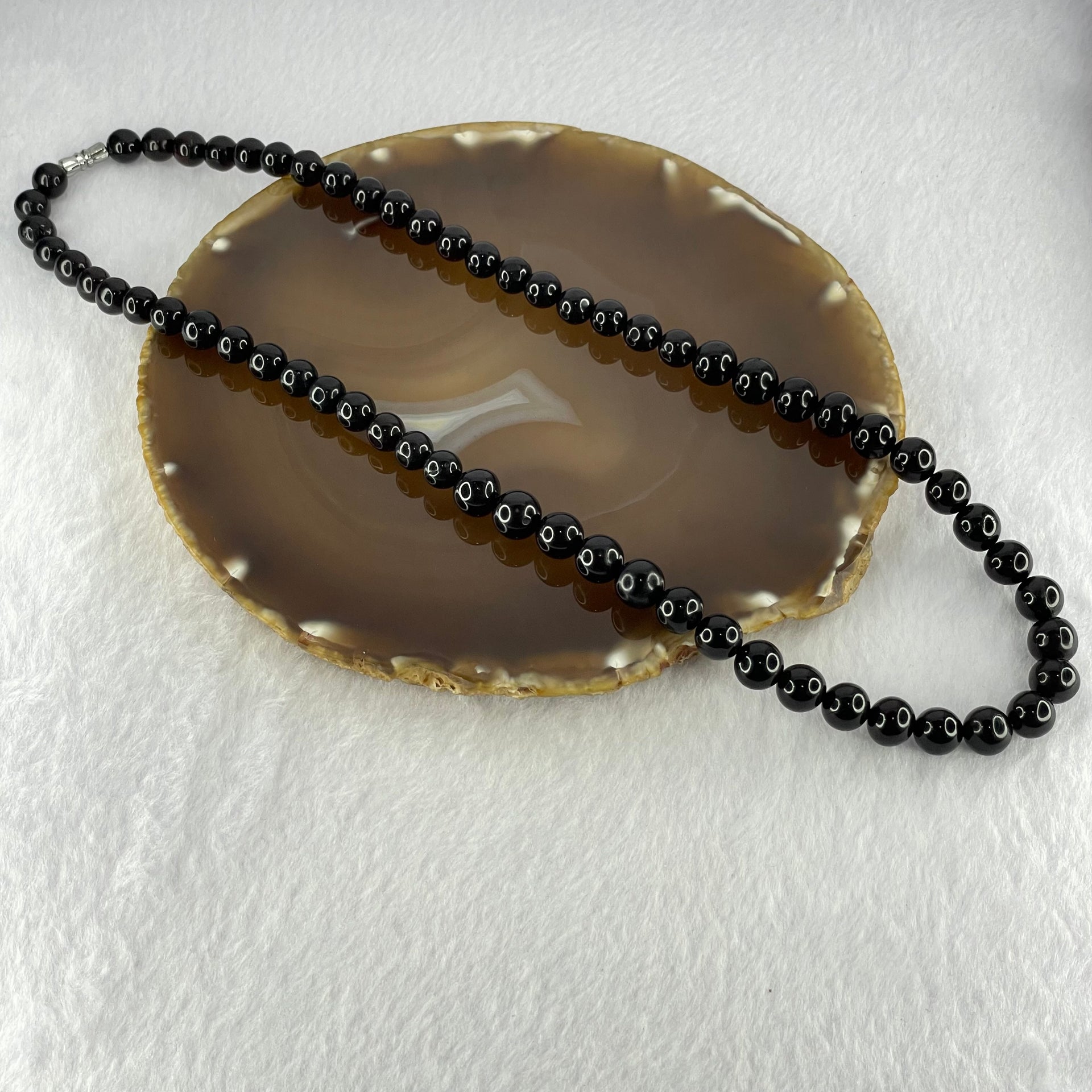 Natural Black Red Gold King Amber Beads Necklace 天然黑金翁王琥珀手链 24.02g 54cm 8.1 by 9.8mm 63 Beads - Huangs Jadeite and Jewelry Pte Ltd