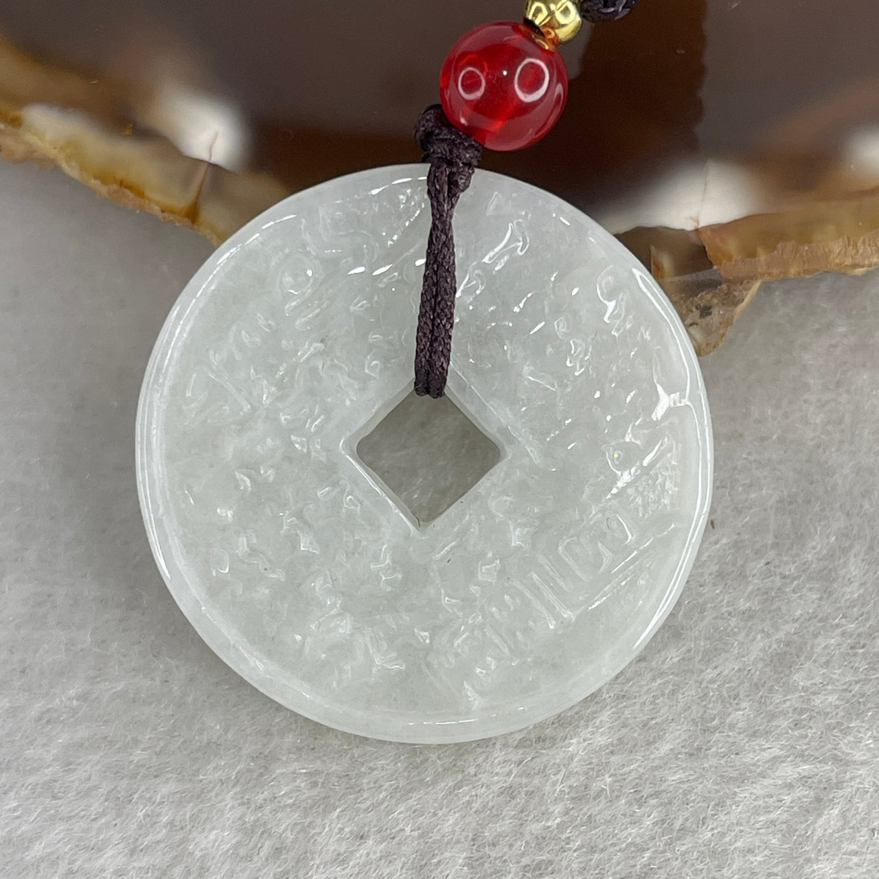 Certified Natural Type A Jadeite Ancient Coin Pendant | 27.8x4.6mm Faint Green & Faint Lavender | Translucent "Chun Dai Cai" Lucky Wealth Donut Heirloom (10.11g)