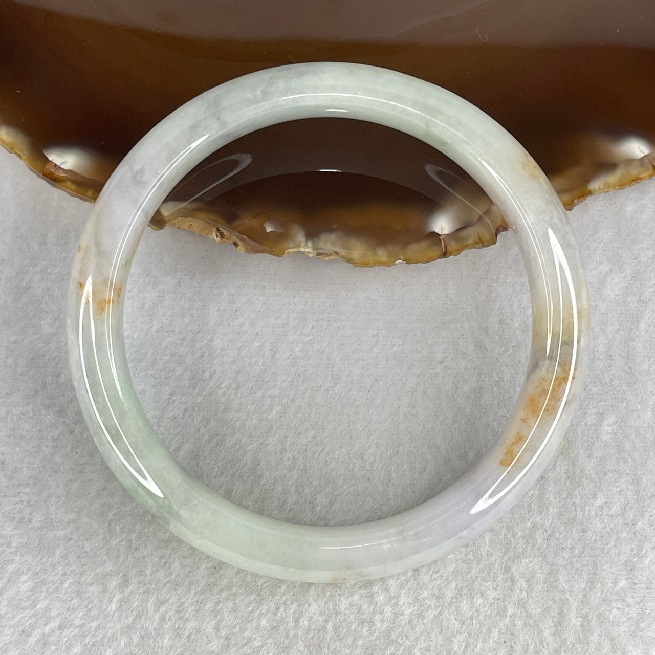Natural Type A Translucent Multicolor Jadeite Bangle | 60.9mm Faint Blueish-Green & Light Lavender with Red Spots | Very Very Slight Internal Lines "Four Blessings" Round Wrist Heirloom (53.32g 11.6x8.0mm)