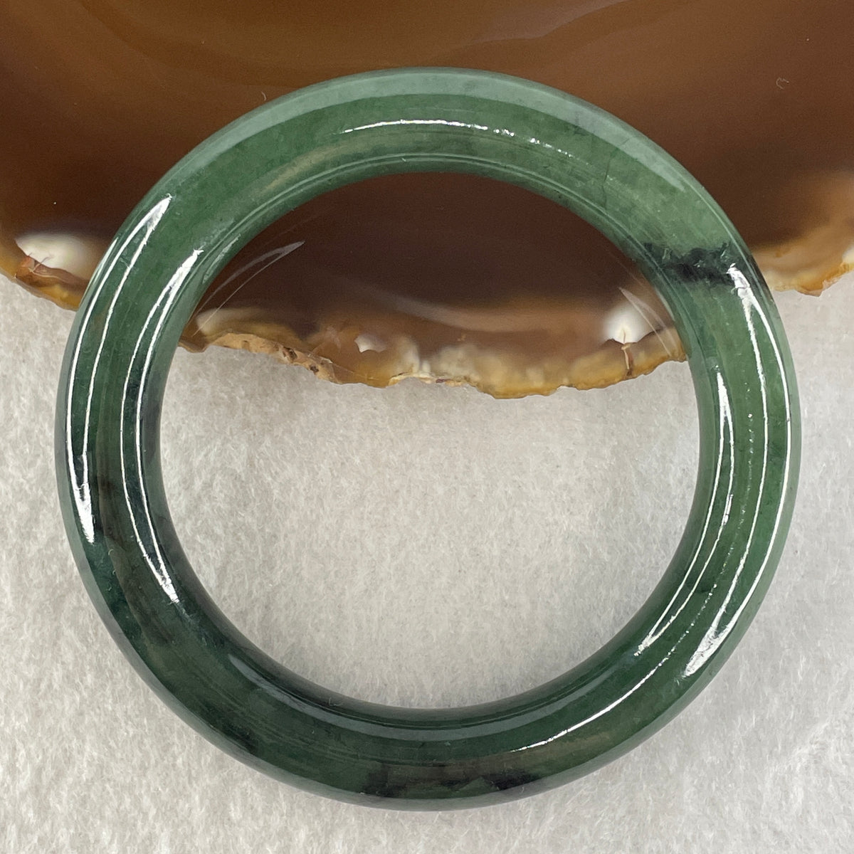 Natural Type A Dark Blueish Green Jadeite Full Round Bangle | 53.4mm Inner Diameter (54.70g | 10.4x10.1mm | Throat & Heart Chakra Harmony, Serene Focus & Protection Shield)(Slight Internal Line)