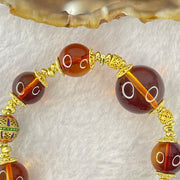 Natural Purple Honey Amber Beads in S925 Gold Color Bracelet 天然紫蜜琥珀手链10.66g 13.8mm 1 Bead 9.8mm 7 Beads - Huangs Jadeite and Jewelry Pte Ltd