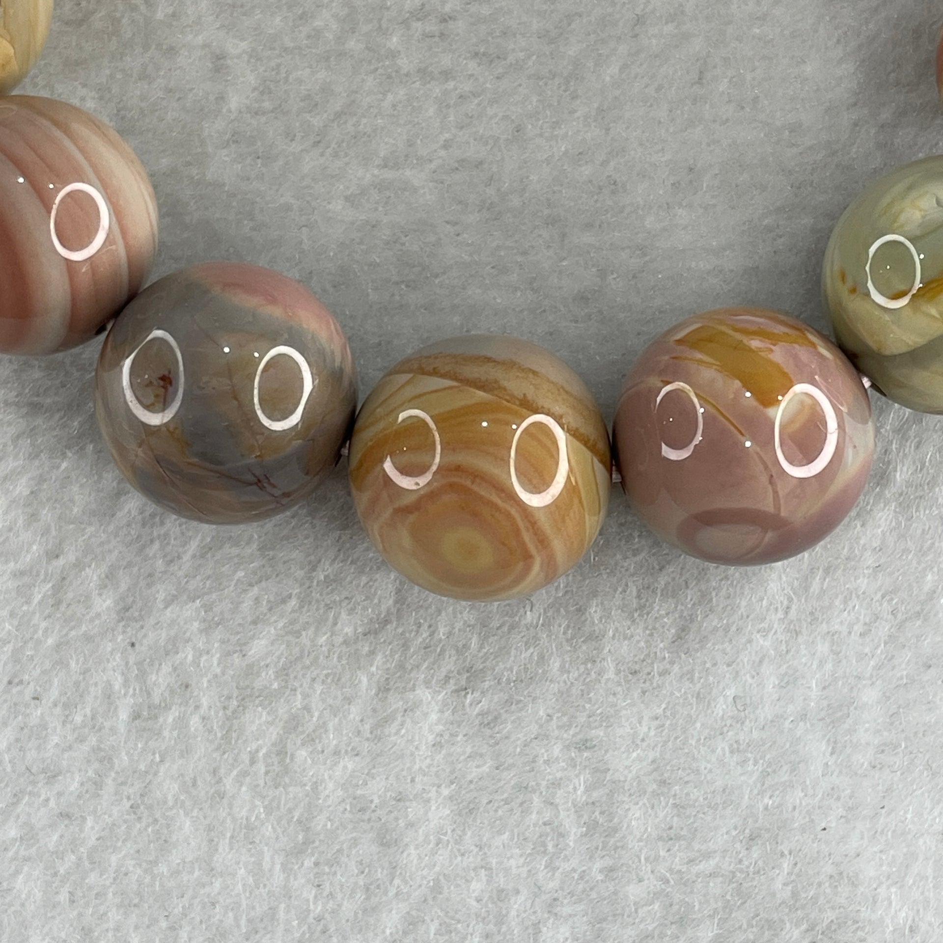 Natural Alashan Agate Greyish Pink Beads Bracelet 59.72g 16cm 15.0mm 14Beads - Huangs Jadeite and Jewelry Pte Ltd