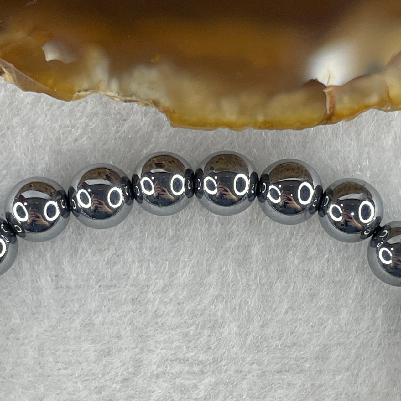 Natural Hematite Beads Bracelet 11.16g 18.5cm 6.6mm 33Beads