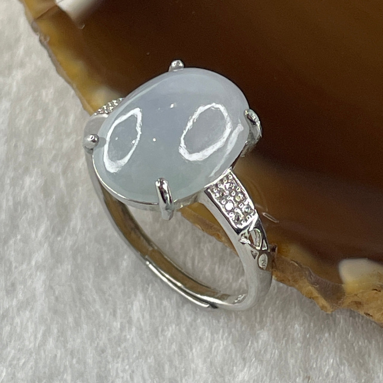 Type A Lavender Cabochon Jadeite in S925 Sliver Ring (Adjustable Size) 2.72g 13.6 by 10.4 by 6.0mm - Huangs Jadeite and Jewelry Pte Ltd