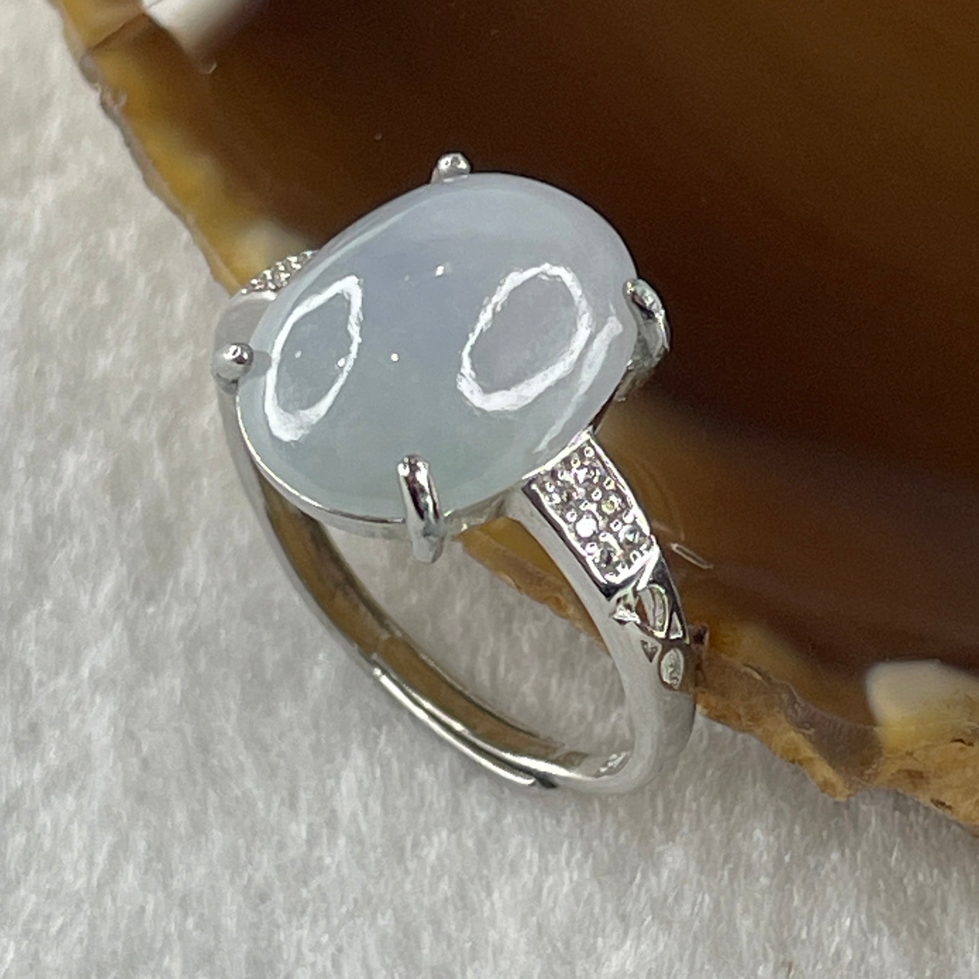Type A Lavender Cabochon Jadeite in S925 Sliver Ring (Adjustable Size) 2.72g 13.6 by 10.4 by 6.0mm - Huangs Jadeite and Jewelry Pte Ltd
