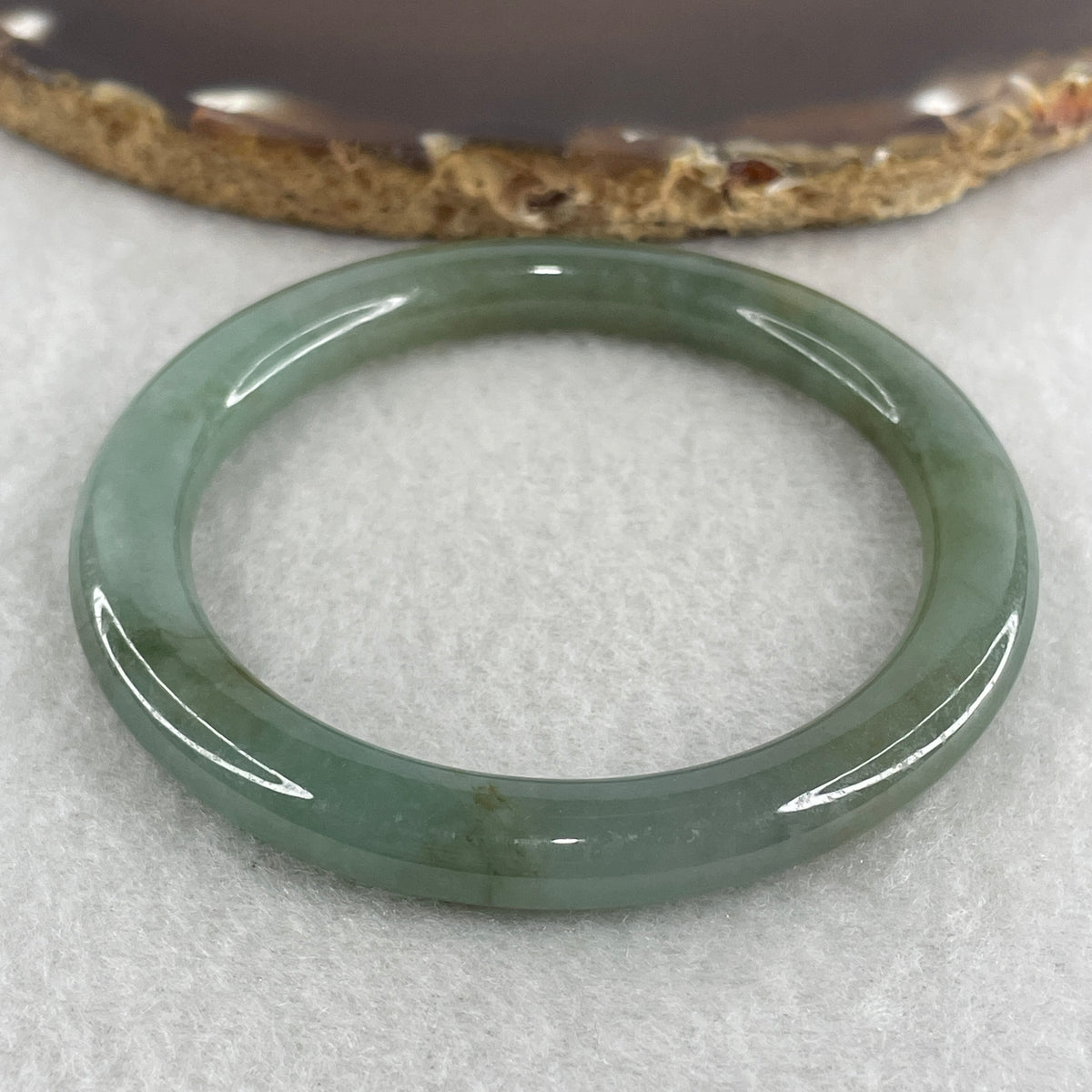 Natural Type A Blueish Green Piao Hua Jadeite Flat Ding Dang Bangle 27.60g Inner Diameter 51.3mm 7.0 by 7.9mm (Very Slight External Line) - Huangs Jadeite and Jewelry Pte Ltd