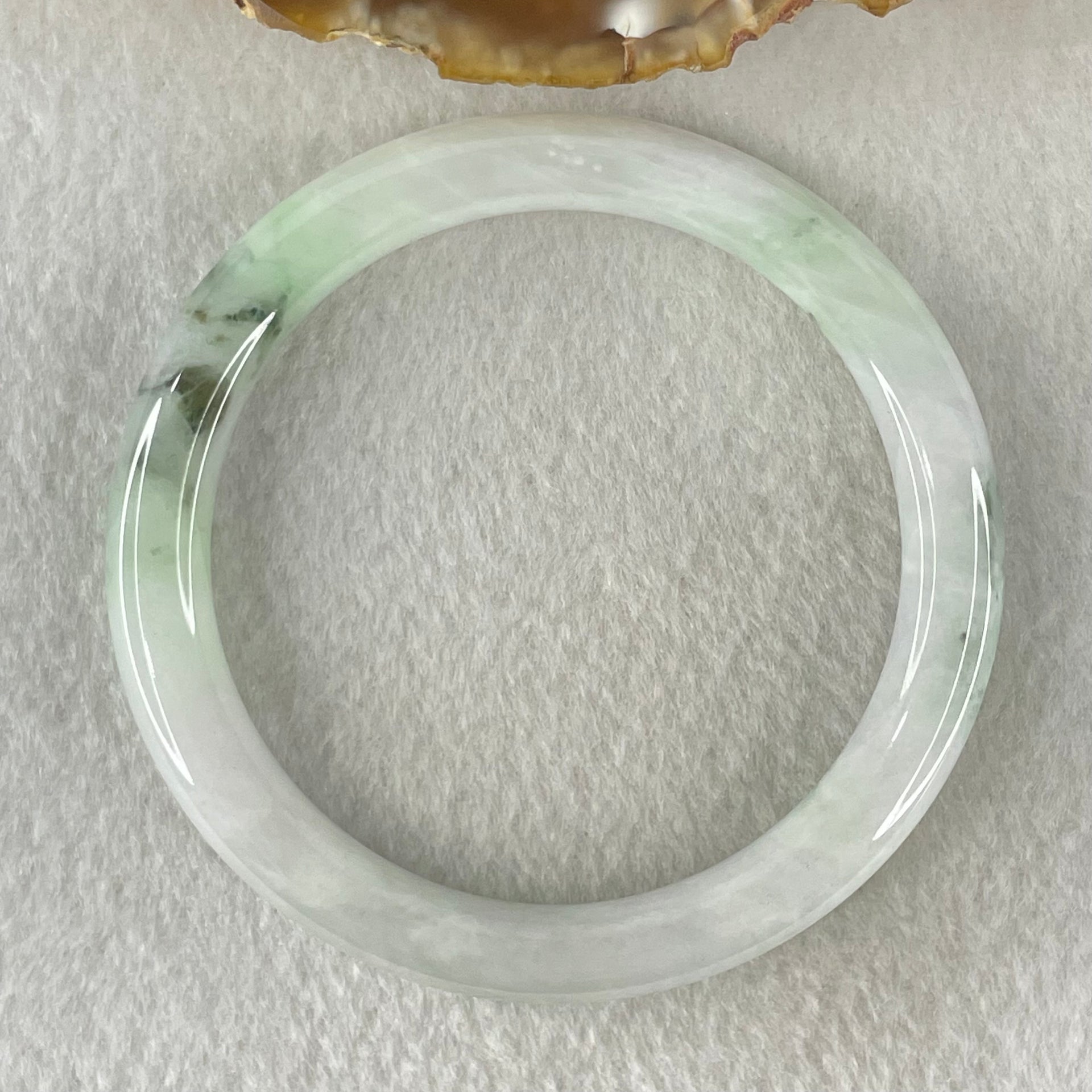 Type A Light Green with Blueish Green piao Hua Floral Jadeite Bangle 37.84g Inner Diameter 57.7mm 8.6 by 9.0mm (Internal Lines) - Huangs Jadeite and Jewelry Pte Ltd