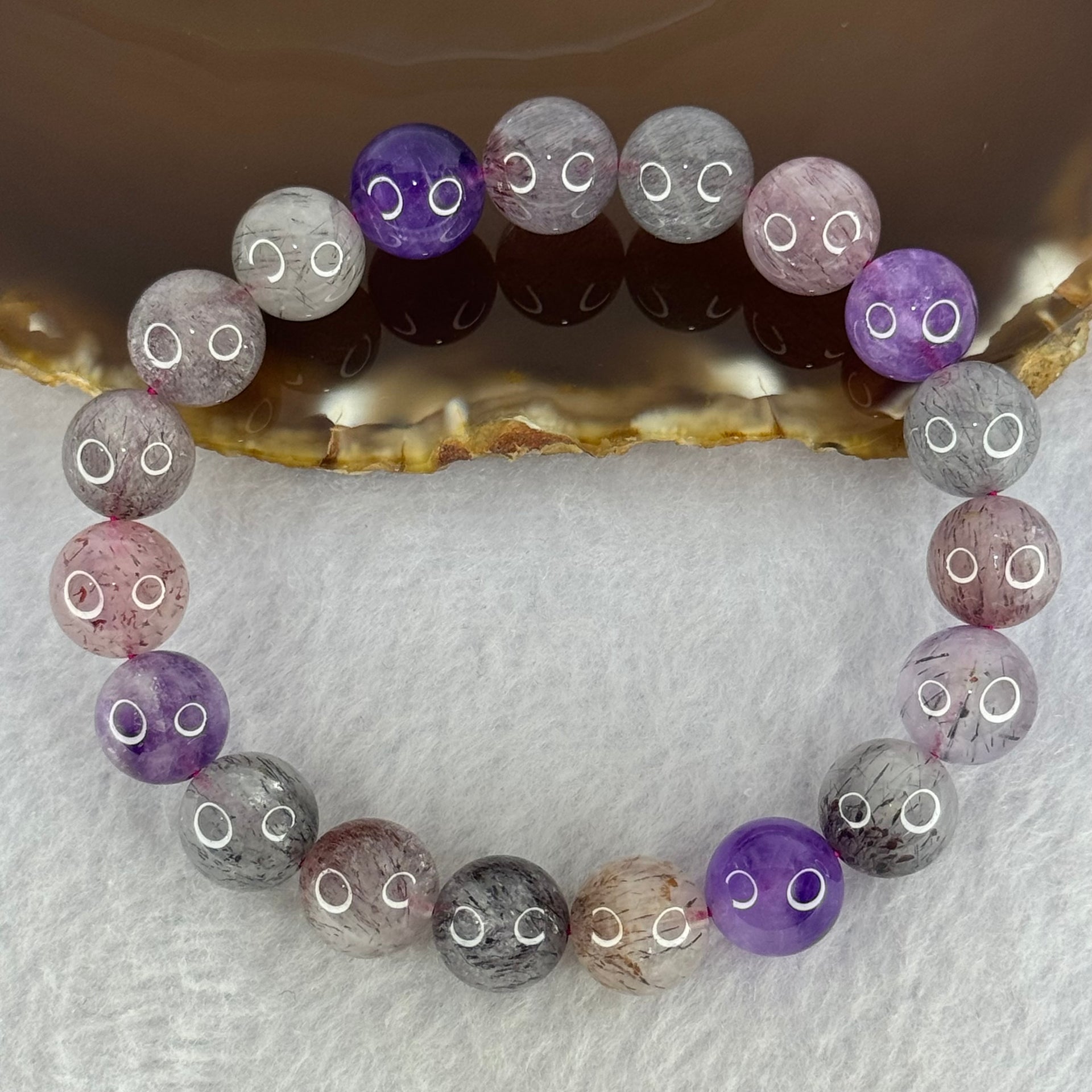 Natural Super 7 Beads Bracelet 32.42g 17.5cm 10.8mm 19 Beads - Huangs Jadeite and Jewelry Pte Ltd