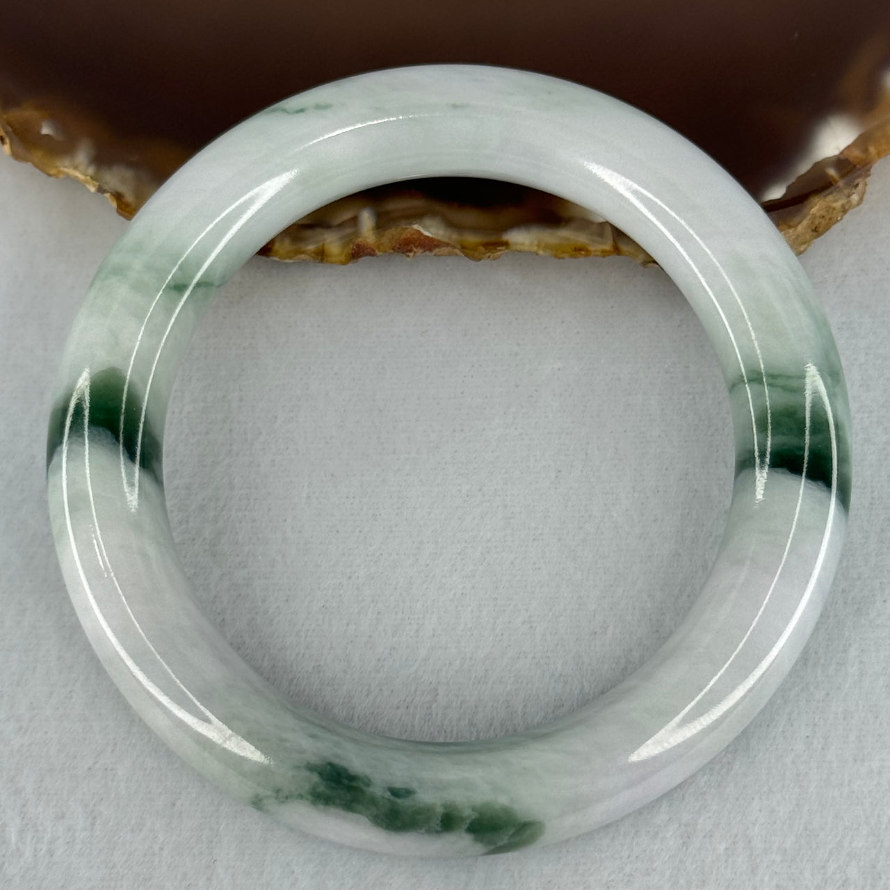 Type A Faint Lavender Green with Blueish Green Patches Jadeite Bangle Internal Diameter 57.0mm 74.41g 12.0 by 11.4mm (Slight Internal Lines） - Huangs Jadeite and Jewelry Pte Ltd