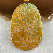 Grandmaster Type A Reddish Brown with Green Patches Jadeite Shan Shui with Twin Gui Ren Benefactor Pendant 黄山美景 36.38g 64.7 by 43.9 by 6.5mm - Huangs Jadeite and Jewelry Pte Ltd