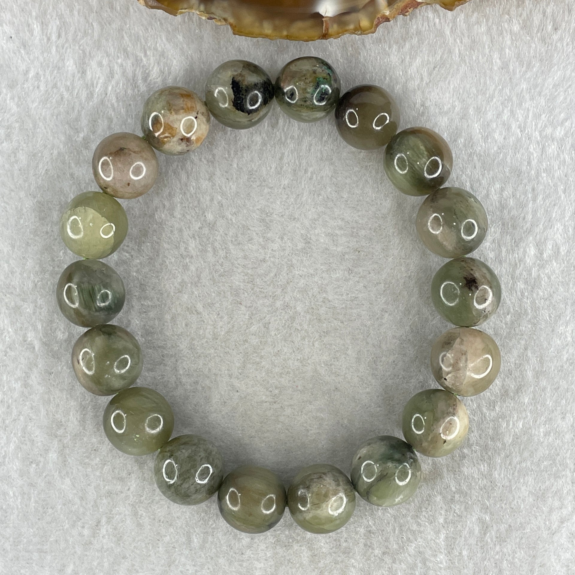 Natural Green Serpentine with White and Brown Beads Bracelet 37.90g 16.5cm 11.5mm 18Beads - Huangs Jadeite and Jewelry Pte Ltd