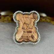 Natural Meteorite Bear Charm in S925 Silver with Crystals For Necklace / Bracelet (Rose Gold Color) 7.47g by 26.2 by 21.4 by 8.4mm - Huangs Jadeite and Jewelry Pte Ltd