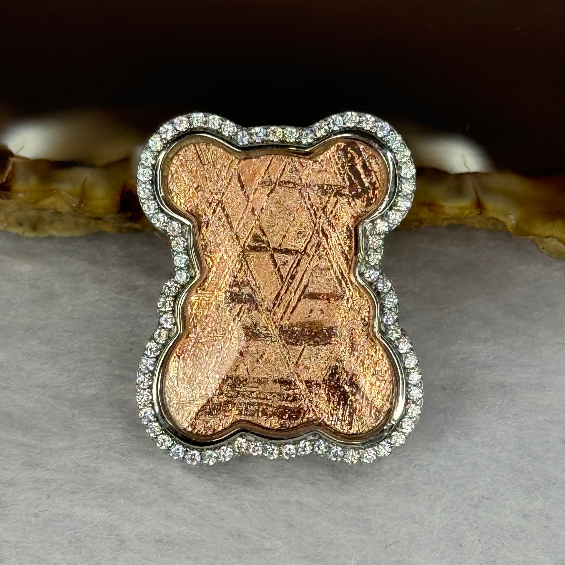 Natural Meteorite Bear Charm in S925 Silver with Crystals For Necklace / Bracelet (Rose Gold Color) 7.47g by 26.2 by 21.4 by 8.4mm - Huangs Jadeite and Jewelry Pte Ltd