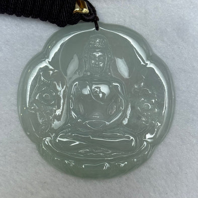 Type A Semi Icy Faint Lavender Green Jadeite Buddha with Flower Pendent 27.06g 51.0 by 51.8 by 4.6mm - Huangs Jadeite and Jewelry Pte Ltd