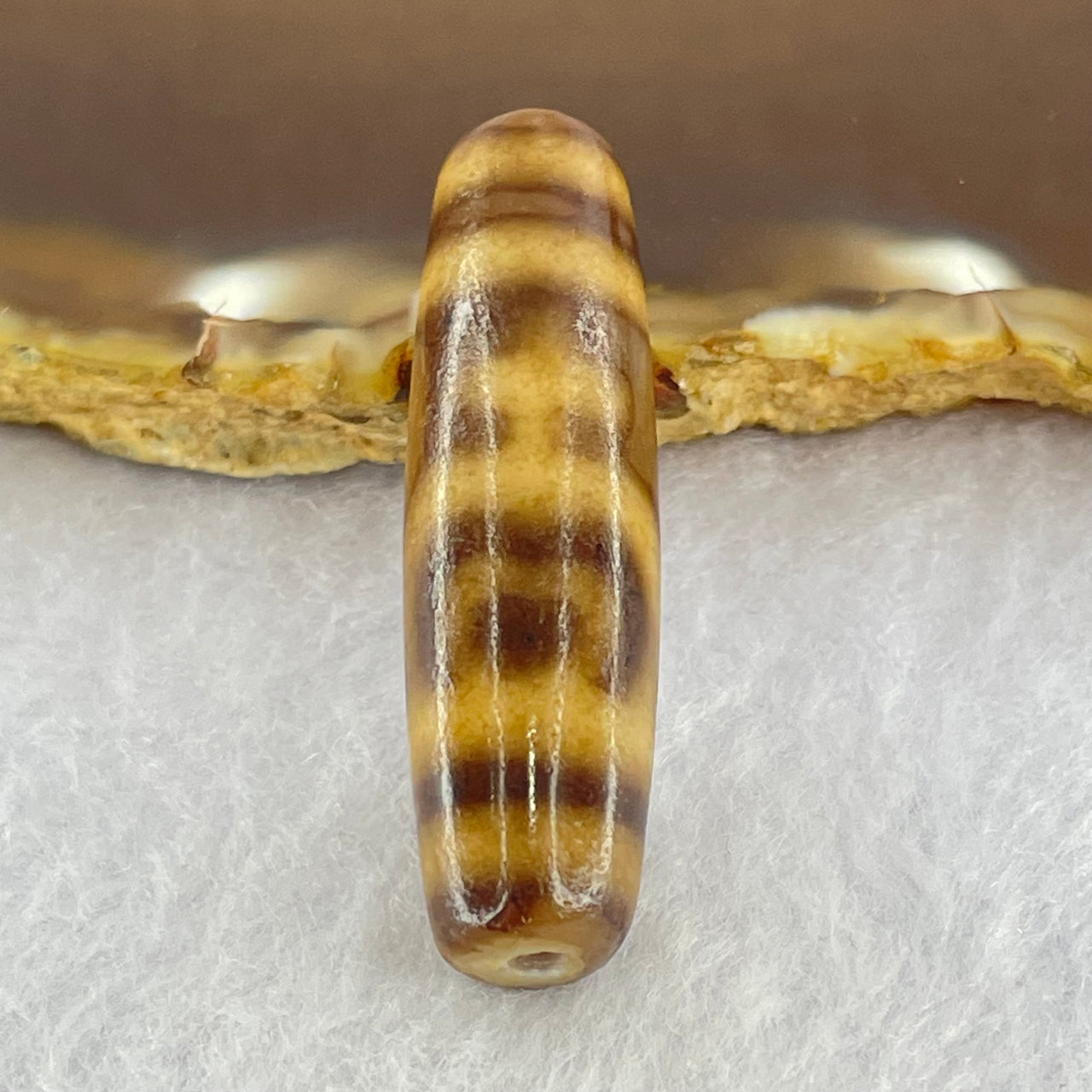 Natural Powerful Tibetan Old Oily Agate Double Nectar Vessel Dzi Bead Heavenly Master (Tian Zhu) 花蜜容器眼天珠 7.04g 38.0 by 10.9mm - Huangs Jadeite and Jewelry Pte Ltd