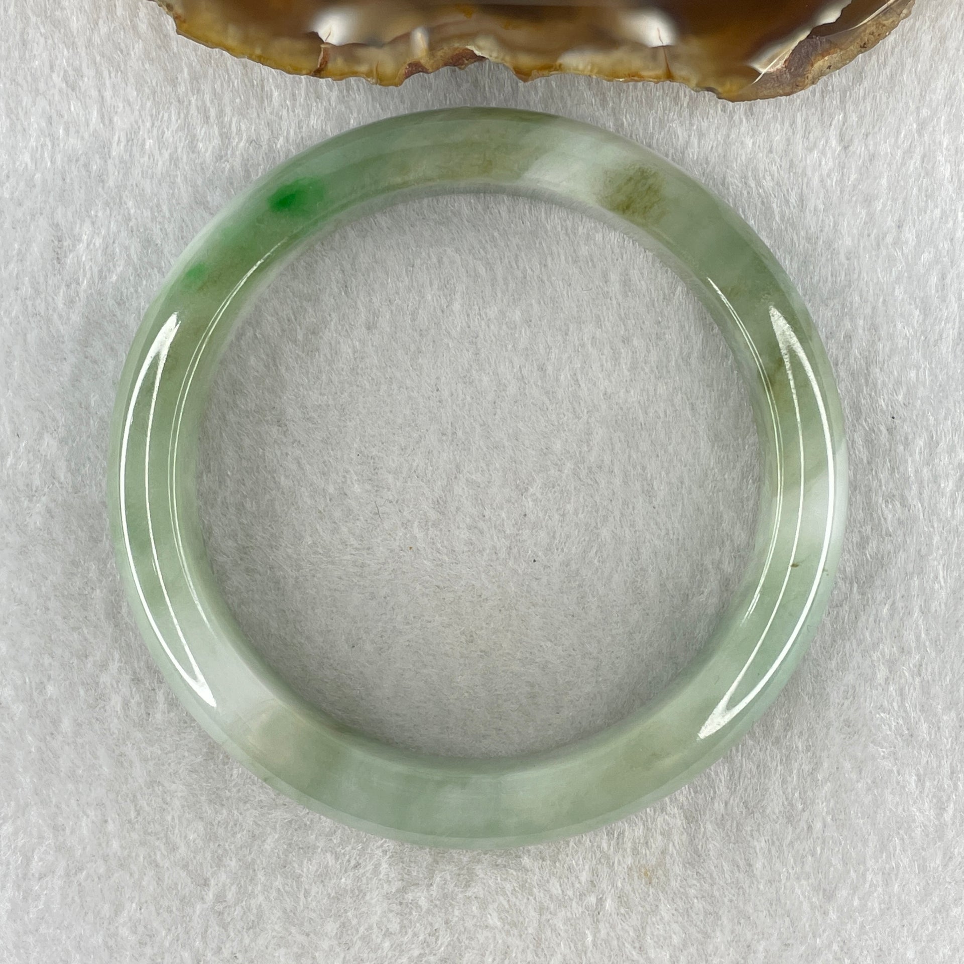 Natural Type A Jelly Light Green with Blueish Green Piao Hua Flora Jadeite Bangle 60.75g Inner Diameter 60.8mm 12.3 by 9.4mm (Very Very Slight Internal Lines) - Huangs Jadeite and Jewelry Pte Ltd