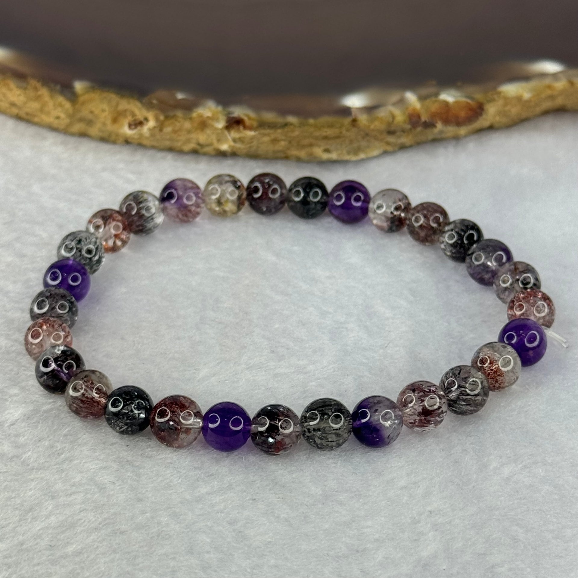 Very Good Grade Natural Transparent Yellow Black Super 7 Beads Bracelet 非常好的等级天然透明深黄黑色超级七珠手链 11.65g 16cm 6.8mm 29 Beads - Huangs Jadeite and Jewelry Pte Ltd