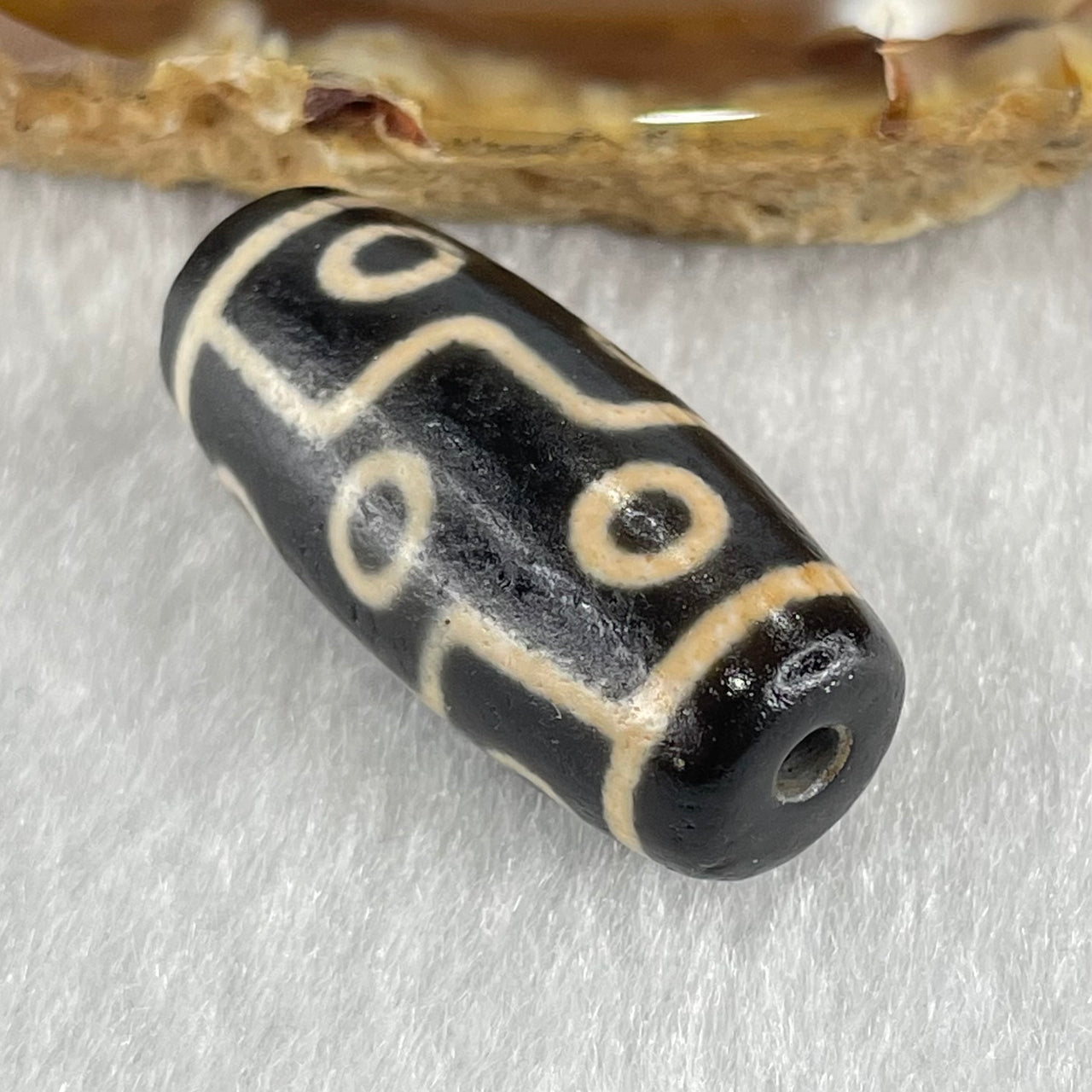 Natural Powerful Tibetan Old Oily Dark Brown with Yellowish White Agate 9 Eyes Dzi Bead Heavenly Master (Tian Zhu) 九眼天诛 7.02g 28.1 by 12.6mm - Huangs Jadeite and Jewelry Pte Ltd