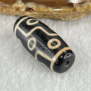 Natural Powerful Tibetan Old Oily Dark Brown with Yellowish White Agate 9 Eyes Dzi Bead Heavenly Master (Tian Zhu) 九眼天诛 7.02g 28.1 by 12.6mm - Huangs Jadeite and Jewelry Pte Ltd