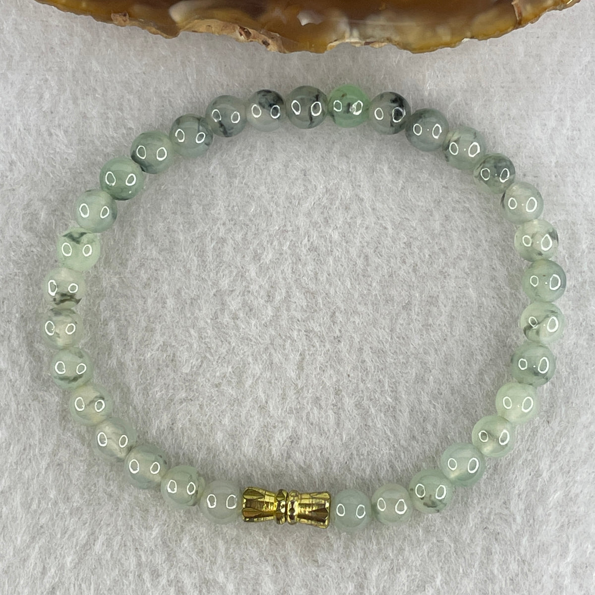 Natural Type A Semi Icy Light Green & Wuji Piao Hua Jadeite Beads Bracelet |(10.15g | 15.5cm | 5.8mm x 32 Beads | Heart, Root & Throat Chakra Synergy, "Wuji" Spatial Shield & Feng Shui Serenity Anchor) - Huangs Jadeite and Jewelry Pte Ltd