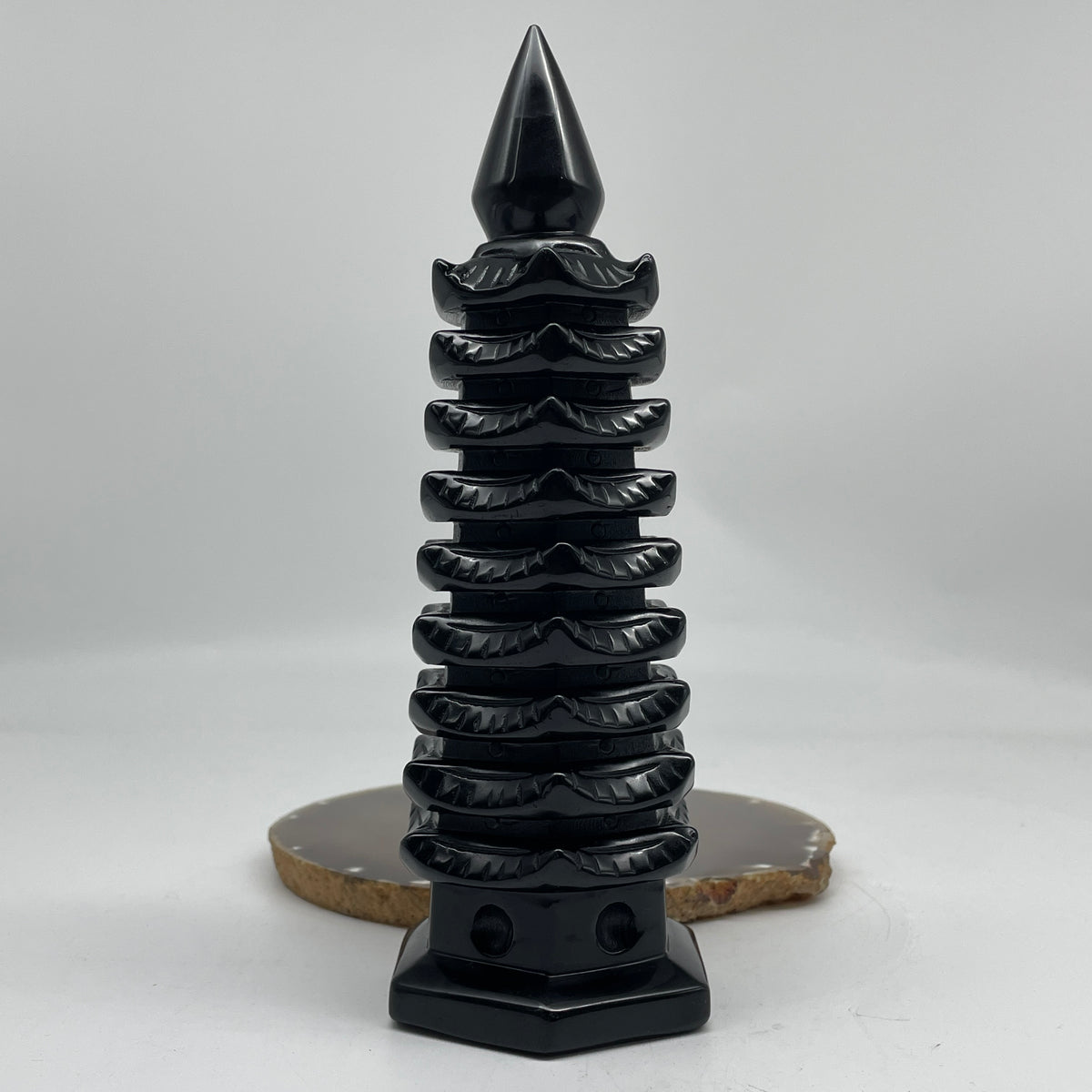 Natural Black Obsidian Pagoda Display | (827.0g | 74.5 x 66.5 x 210.0mm | Catalyst, "Wen Chang" Academic Excellence & Career Promotion Anchor, Traditional Spatial Shielding Specimen)