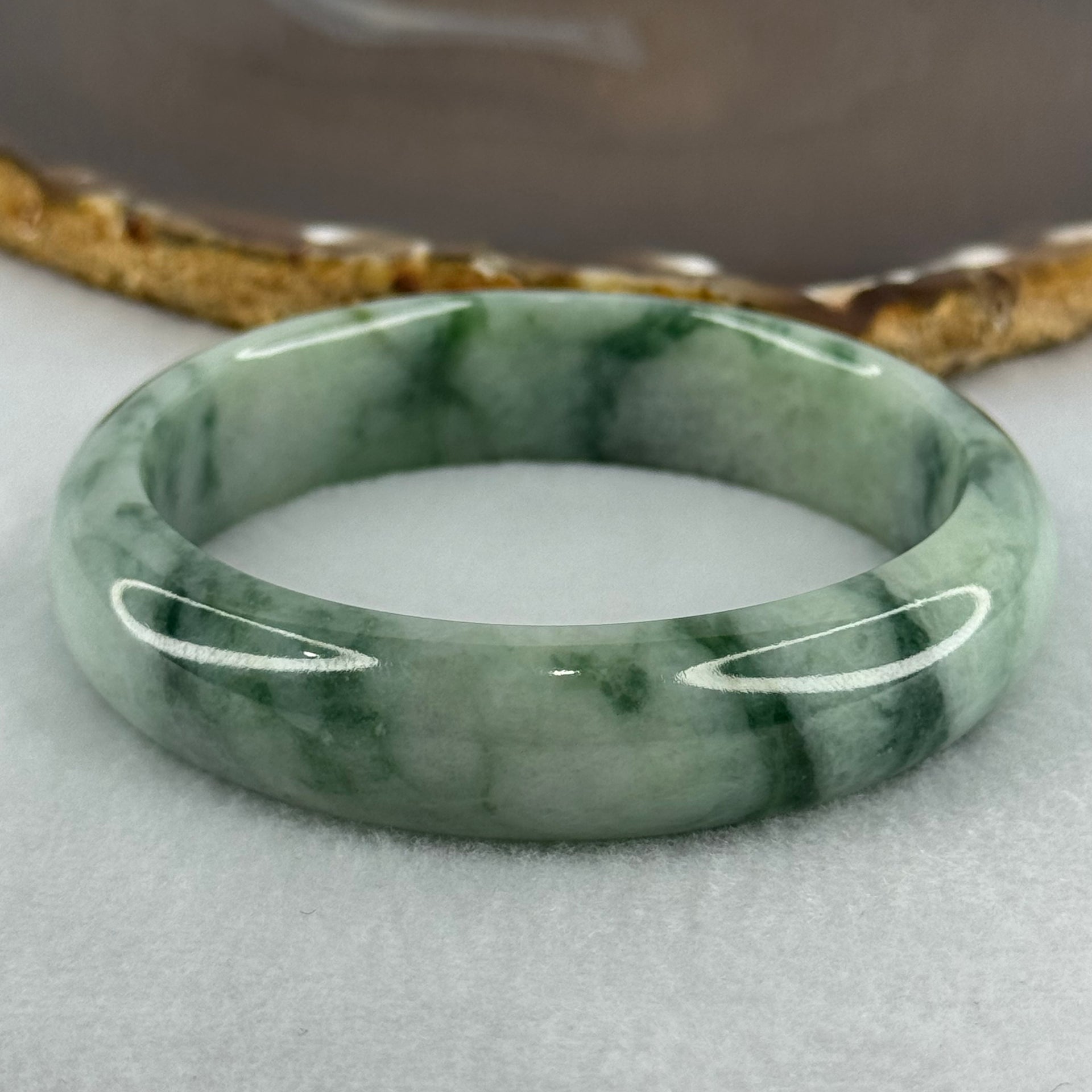 Type A Light Green with Dark Green Piao and Brown Patch Jadeite Bangle Internal Diameter 58.7mm 65.92g 14.9 by 8.5mm (Slight Internal Lines) - Huangs Jadeite and Jewelry Pte Ltd