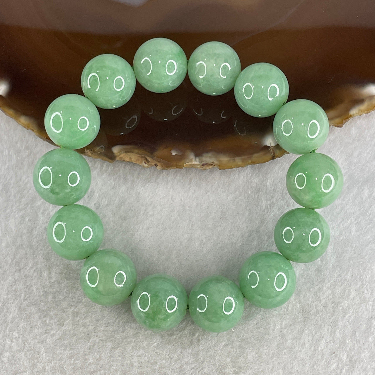 Rare Type A Burmese Apple Green Jade Jadeite Beads Bracelet 76.93g 14.8mm 14 beads 16cm - Huangs Jadeite and Jewelry Pte Ltd