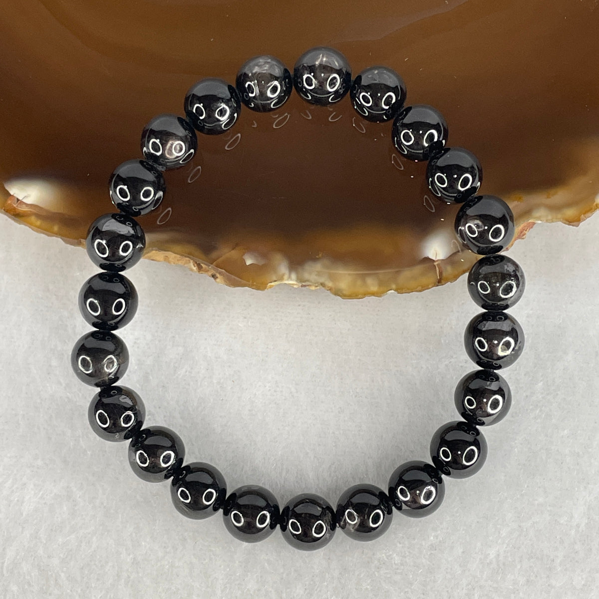 Certified Good Grade Natural Black Hypersthene Enstatite Beads Bracelet | 15.5cm Strand of 23 Matched 8.3mm Beads (21.43g | Metallic Silver Schiller Sheen | "Velvet Labradorite" Shielding & Laser Focus)