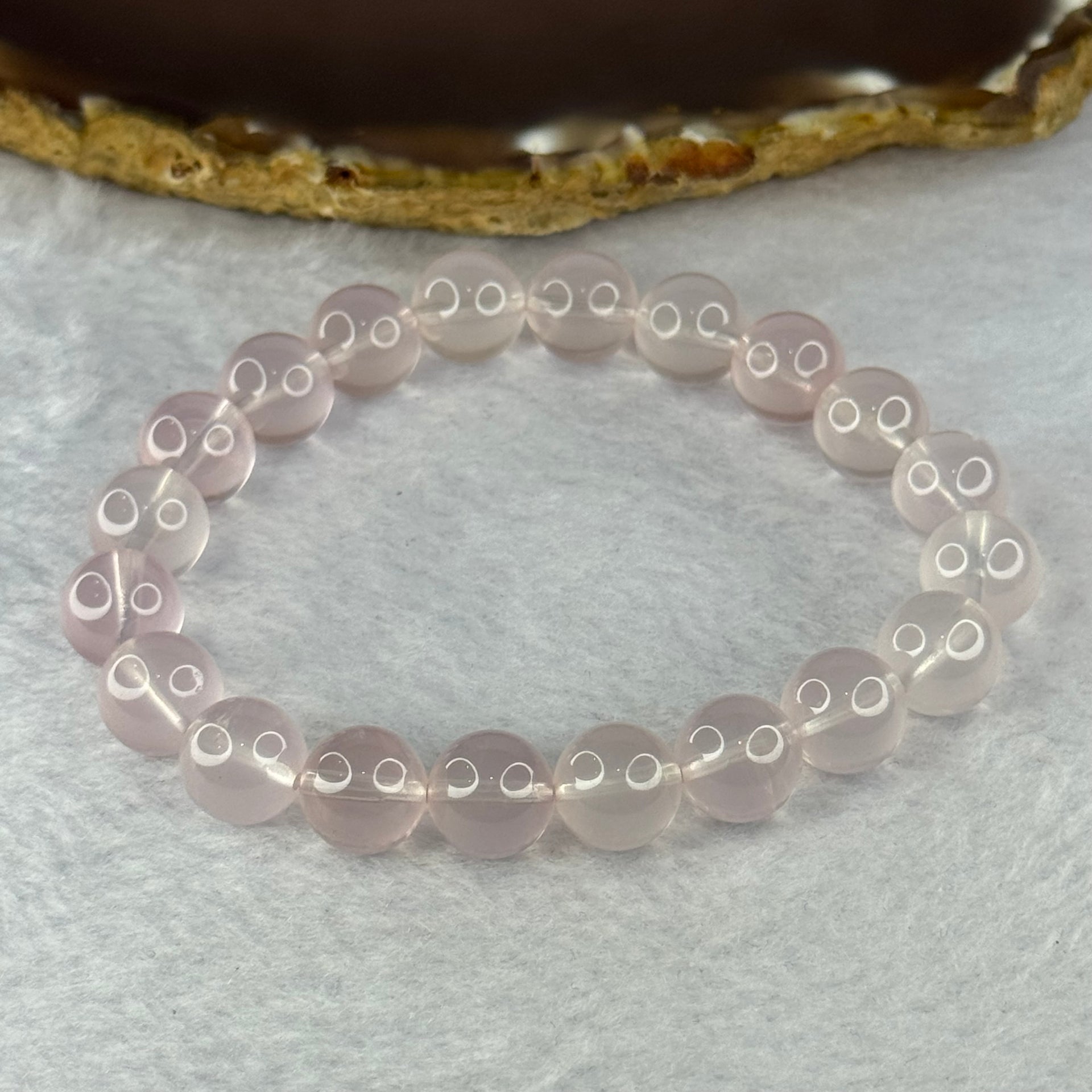 Natural Rose Quartz Beads Bracelet 天然玫瑰石英珠手链t 29.77g 17.5cm 10.3mm 20 Beads - Huangs Jadeite and Jewelry Pte Ltd