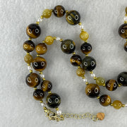 Natural Yellow Tiger's Eye Beads with Charm Necklace 38.22g 44cm 6.5 by 10.5mm 37Beads - Huangs Jadeite and Jewelry Pte Ltd